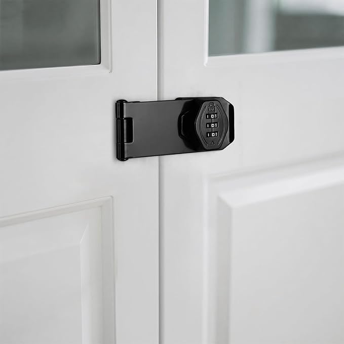 Cozy Tower 4 inch 180 Degrees Hasp Combination Lock for Cabinet, Combo Latch Lock for Cupboard, Drawer, Closet Door, Garage Fence Shed Door (Black, 1 Pack)