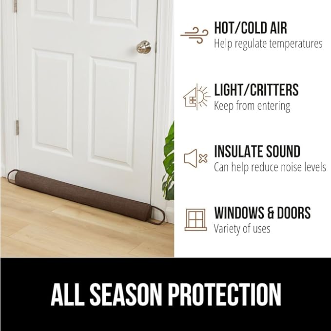 GORILLA GRIP Door Draft Stopper for Bottom of Doors, Weather Stripping Seal Blocks Hot Air, Noise, Bugs, Keeps Cold AC in, Sound Proofing Easy Install Gap Filler, Home Essentials, 36 Inch, Brown