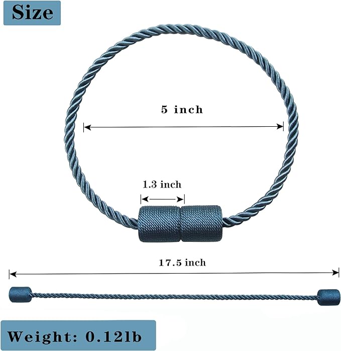 6 Pack Blue Strong Magnetic Curtain Tiebacks Outdoor Elegant Decorative Tie Backs Modern Rope Tiebacks for Drapes Window Curtain Holdbacks for Draperies