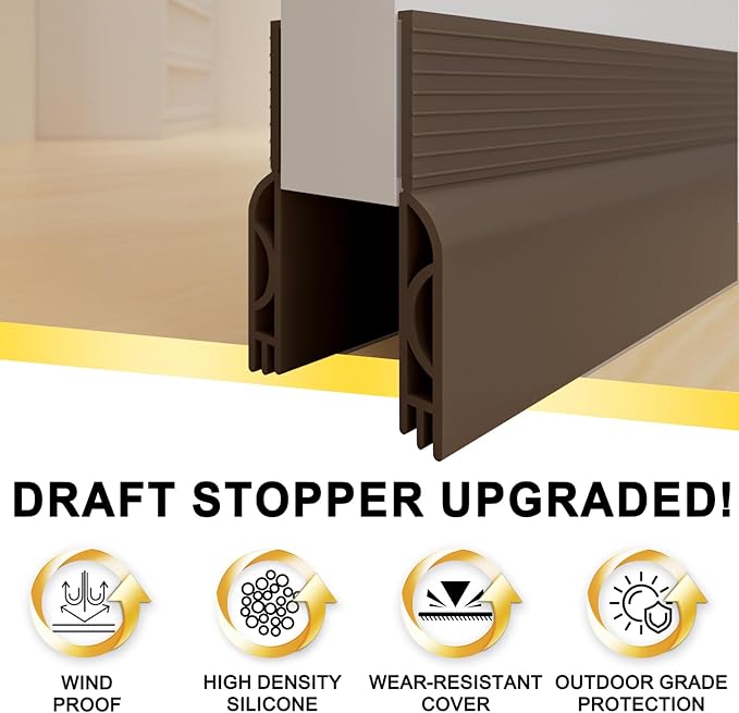 Door Draft Stopper,Door Sweep for Bottom of Doors,Weather Stripping Seal Draft Guard Blocker Noise Cold Air Insulation Soundproofing for Exterior Interior Home Improvement(Brown, 39")