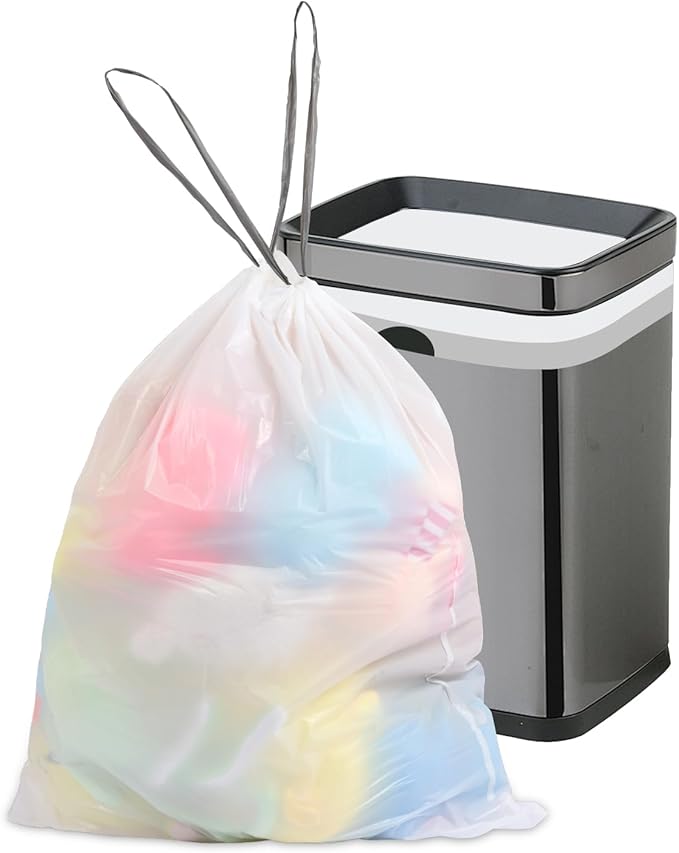 10 Gallon Trash Bags Drawstring, 1 Mil Thick White Garbage Bag for Office Kitchen, 75 Count