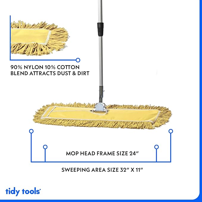 24 Inch Yellow Commercial Dust Mop & Floor Sweeper with Extendable Handle – Mop for Hardwood, Tile, and Concrete Floor Cleaning