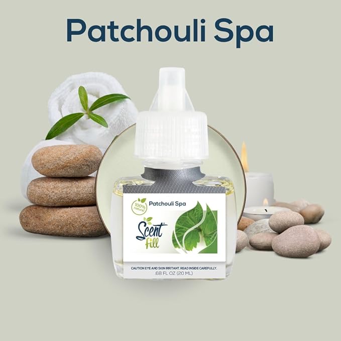 Scent Fill 100% Natural Patchouli Spa Plug in Air Freshener, Scented Oil Refills, 3 Refills