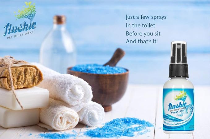 Flushie Pre-Toilet Spray - Travel Size Toilet Deodorizer and Poop Odor Eliminator (Linen, 2oz 2pack)