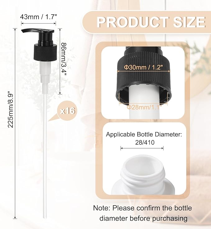 uxcell 16 Pcs Soap Dispenser Pump Heads Soap Dispensers Top Pumps Replacement Switch Pumphead for Standard 24/419 Neck Size Lotion Shampoo Bottle, Black