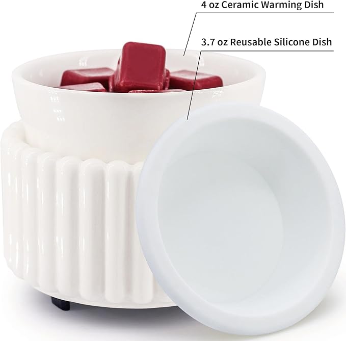 Ceramic Wax Melt Warmer with 1 pc Silicone Dish Candle Warmer for Scented Wax Electric Fragrance Burner for Home, Office, Bedroom - Gift & Décor