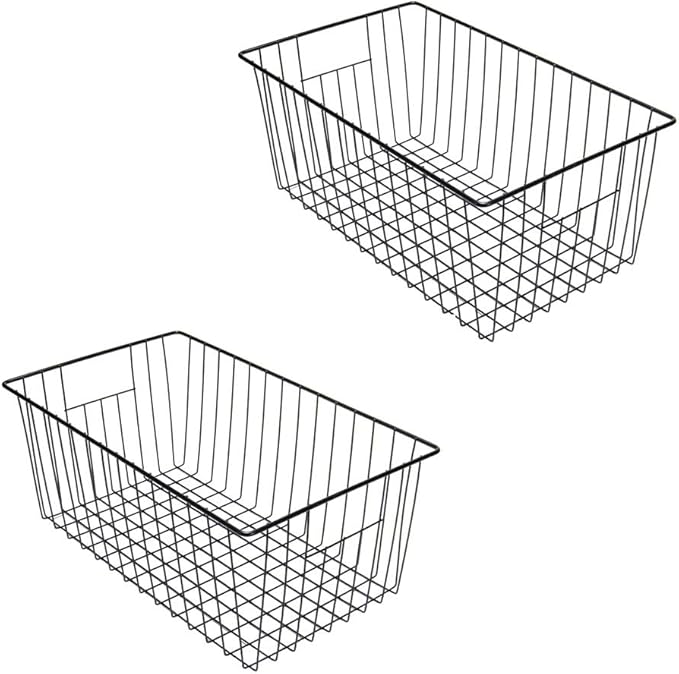 16inch Freezer Wire Storage Organizer Baskets, Household Refrigerator Bin with Built-in Handles for Cabinet, Pantry, Closet
