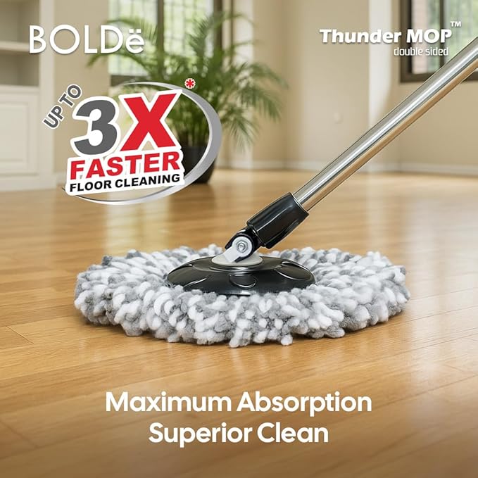 Thunder Mop Spin System - 2 Compact Stackable 6L Buckets, Microfiber Head, Stainless Steel Wringer, Antifungal Quick-Dry Cleaning, Soap Dispenser, 3 Free Refills (Black/Pink)