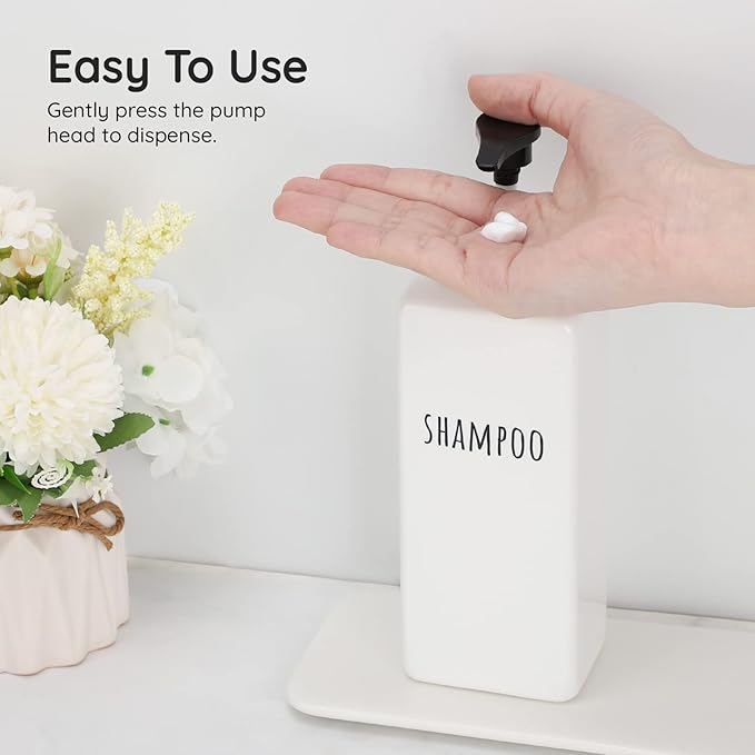 Segbeauty Square Soap Dispenser Refillable, 3pcs 16.9oz Plastic Pump Bottles, 500ml Empty Reusable Modern Bathroom Kitchen Liquid Container Set for Dispensing Shampoo Conditioner Body Soap White