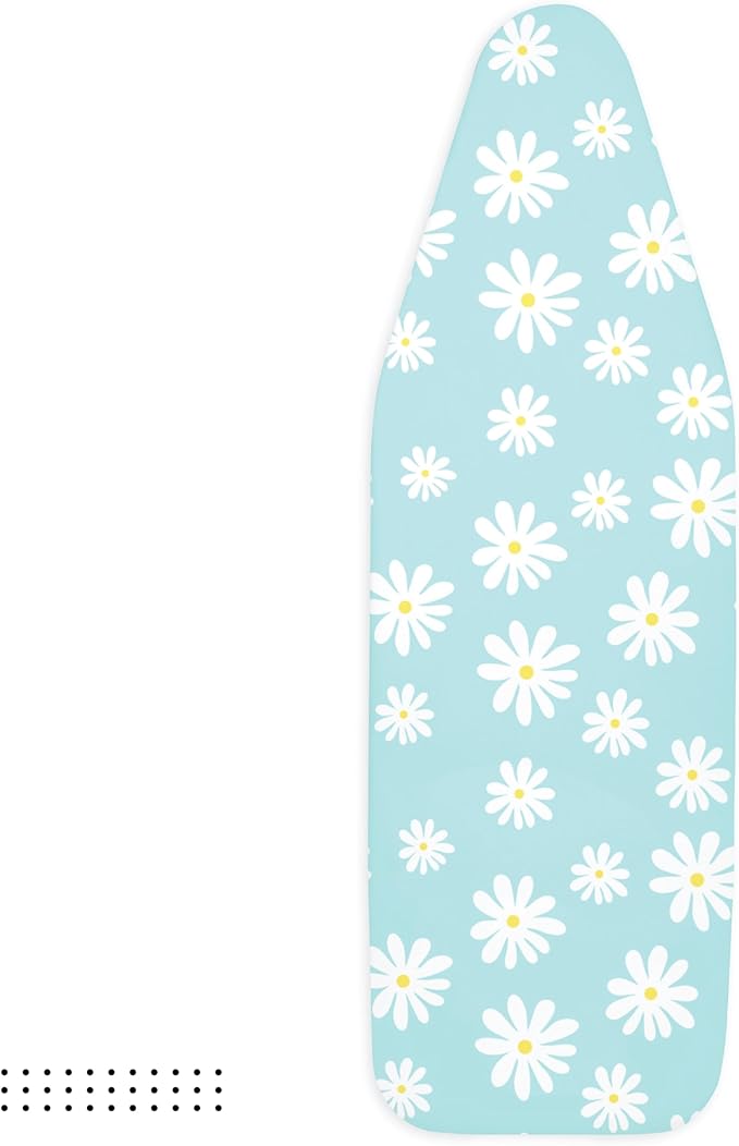 Encasa XO Ironing Board Cover and Pad 49"x18" - Thick 3mm Felt Padding, Drawstring Tightening & Lock, Easy Fit, Scorch & Stain Resistant, Fits Wide Ironing Board - Daisy Blue