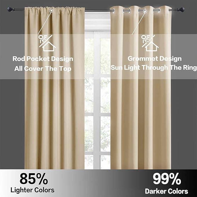 RYB HOME Short Curtains for Living Room Blackout Portable Blinds Shades for Bedroom Bathroom Basement Garage RV Camper Windows, W 34 x L 36 inches, Biscotti Beige, 2 Pcs