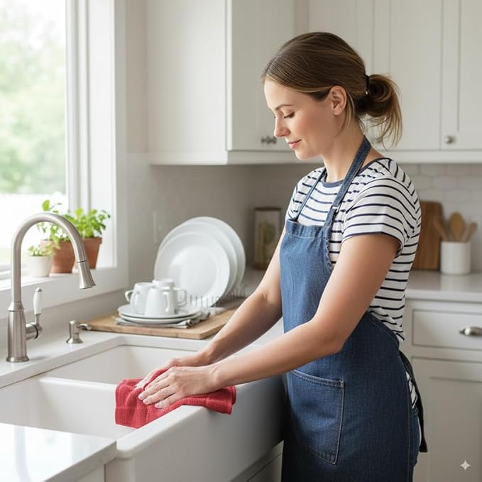 100% Cotton Kitchen Towels and dishcloths Sets, Super Soft & Absorbent, Dish Cloths for Washing Dishes, Dish Towel for Kitchen, 2 RED Dish Towels and 4 RED Dish Cloths