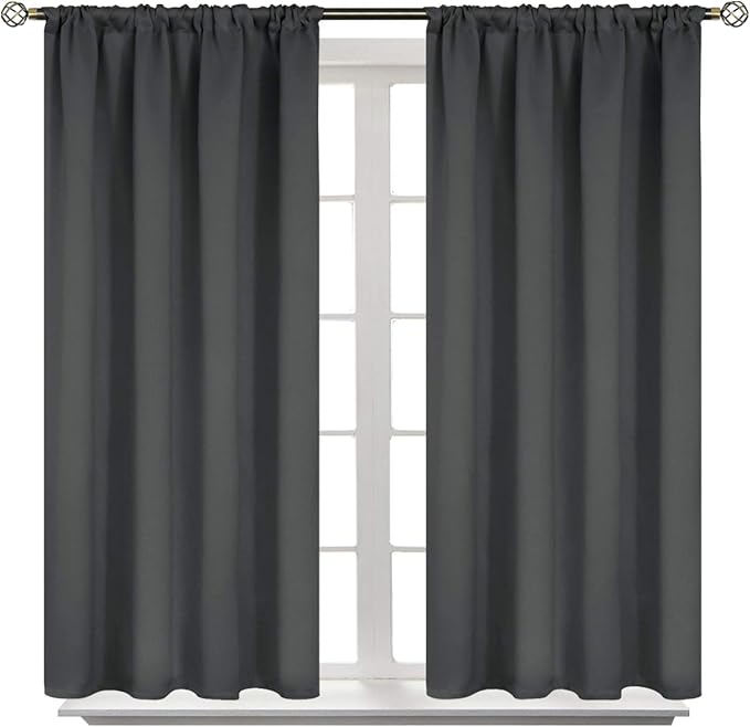 BGment Short Blackout Curtains 48 Inches Length - Rod Pocket Thermal Insulated Room Darkening Window Drapes for Kitchen Bedroom Bathroom, Dark Grey, 2 Panels, 42 x 48 Inch