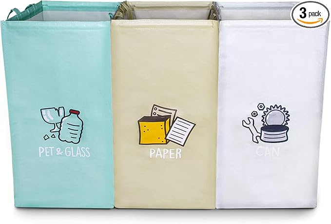 Recycling Bags,Separate Recycling Waste Bin Bags for Kitchen Home, Trash and Recycle Bin Combo,Reusable Waterproof,42 Gallon, Pack of 3 Recycling Bins
