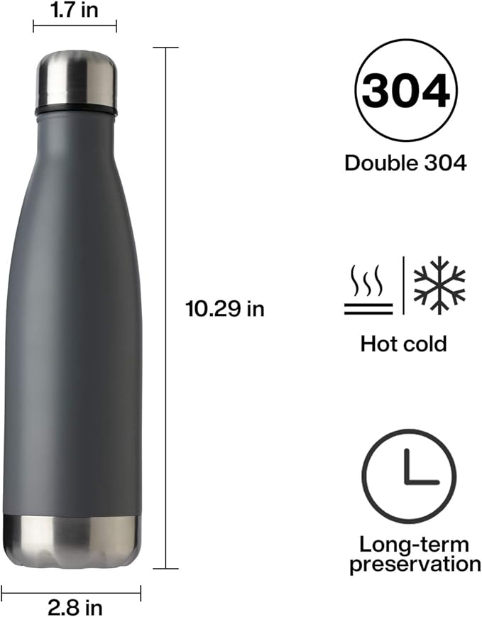 MEWAY 17oz Sport Water Bottle Vacuum Insulated Stainless Steel Leak-Proof Double Wall Cola Shape Water Bottle,Keep Drinks Hot & Cold(Cold Gray,1 Pack)