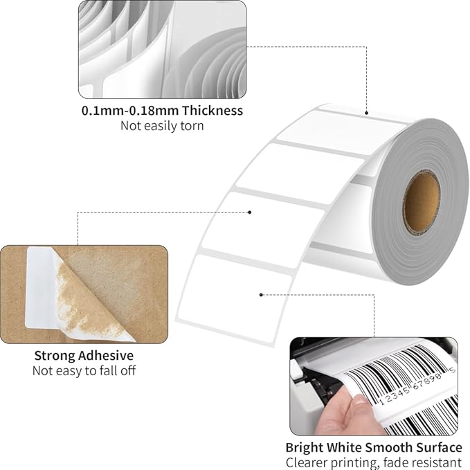 Thermal Labels 2-1/4 x 1-1/4, Adhesive Label Stickers 1000 Printer Papers for Barcode, FNSKU, Mailing, Shipping, Compatible with Zebra, Rollo and More Thermal Printer