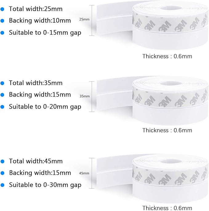 TAROSE Weather Stripping, 33 Feet Weather Seal Strip, Adhesive Silicone Tape (White, 45MM) for Door, Window, Shower Door Draft Stopper
