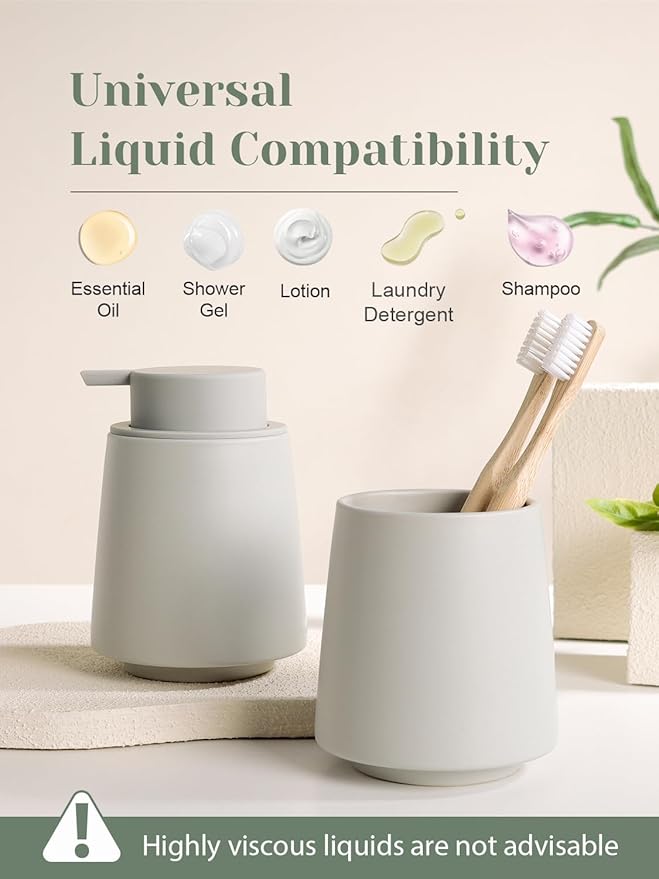 INGOFIN Ceramic Soap Dispenser -14 oz Bathroom Hand Soap Dispenser Liquid Dispenser with Pump Refillable Modern Lotion Dish Dispenser for Kitchen Matte Grey