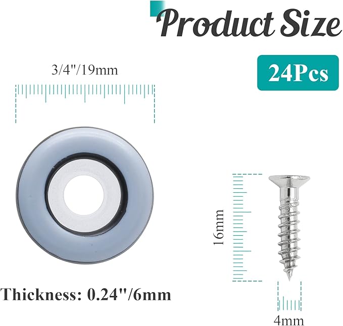 24pcs 3/4" (19mm) Screw on Furniture Sliders, Teflon Chair Leg Slides, Round Furniture Glides with Screws for Hardwood Floors Protectors (Gray/Black)