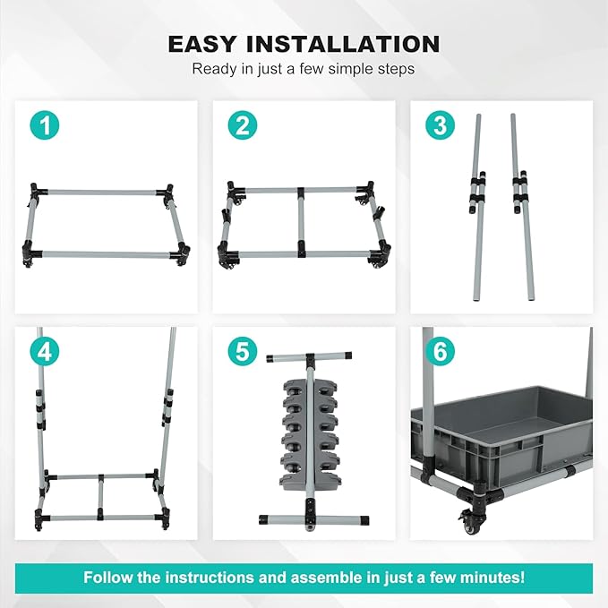 Rolling Cleaning Cart with Mop & Broom Organizer,Movable Floor-Mounted Mop Rack Floor Standing Cleaning Tool Cart with Wheels for Housekeeping, Garage &Garden