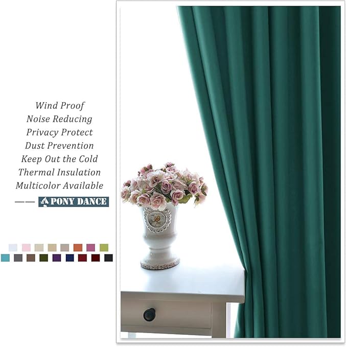 PONY DANCE Children Curtain Panels - Light Blocking Window Covering for Bedroom Energy Saving Thermal Insulated, W 42 by L 45 inch, Hunter Green, 2 Pieces