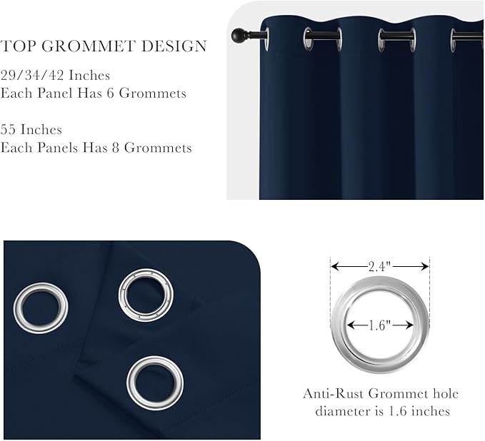 PONY DANCE Navy Blue Bedroom Curtains for Windows - Blackout Drapes 60-inch Length, Blue Haze Drapes with Grommet Top, Thermal Insulated Panels Light Block for Living Room, 42-inch Wide, 2 Panels
