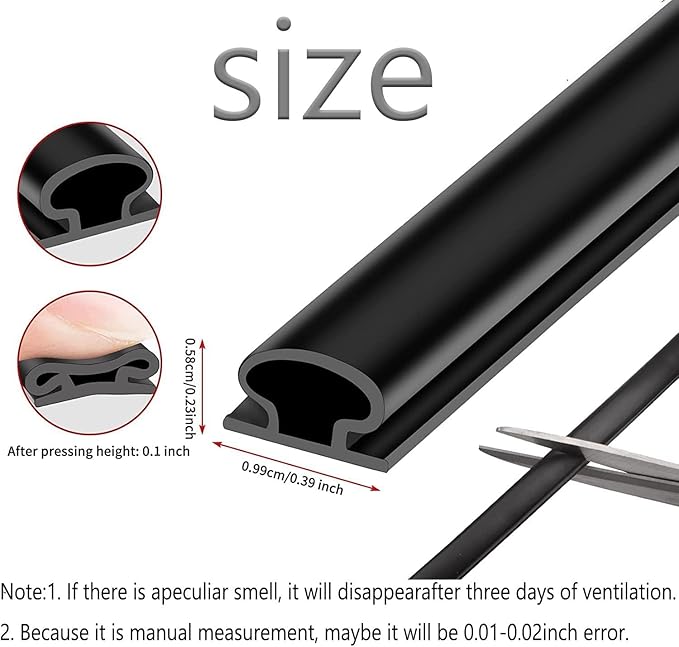Black Rubber Weather Stripping Door Seal Strip, D Shape Door Rubber Weather Seal Strip, Self-Adhesive Door Weatherstripping Soundproofing Door Seal Strip for Windows (33 feet, Black),(pundin-1)