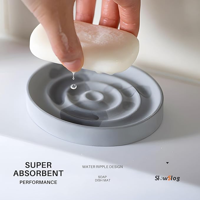Diatomite Soap Dish Holder, Water Absorbent Stone Soap Dish, Quick Dry Stone Soap Holder, Diatomaceous Earth Bath Tray for Hand Soap, Sponge Holder, Gray