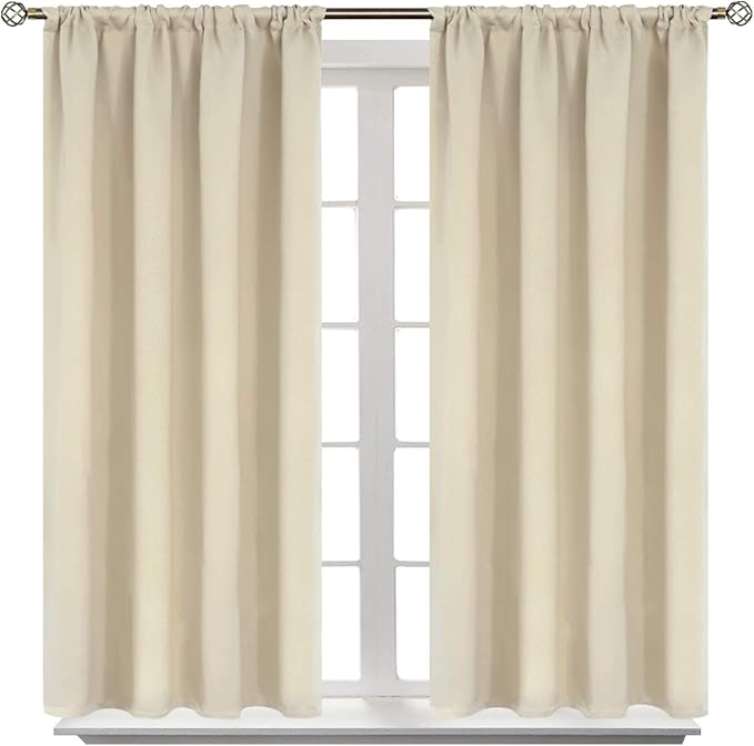 BGment Beige Blackout Curtains 40 Inches Long for Kitchen Window - Short Thermal Insulated Drapes with Rod Pocket Darkening Privacy for Basement Cafe Bedroom, 42 x 40 Inch, 2 Panels