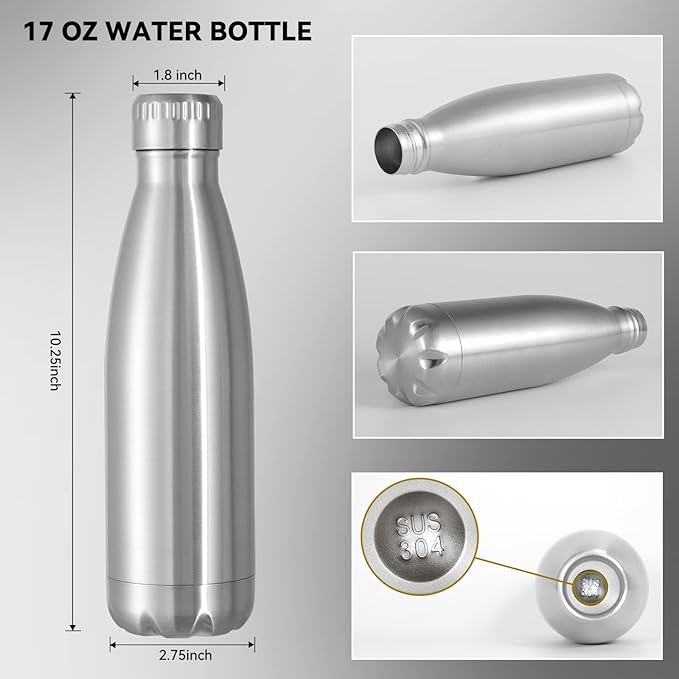 VEGOND 17oz Stainless Steel Water Bottles, Reusable Metal Sports Water Bottle Keeps Drink Hot and Cold, BPA Free Double Wall Vacuum Cola Shape Insulated Water Bottle for Camping Gym, 1 Pack