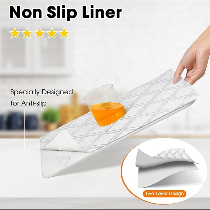 Drawer and Shelf Liner for Kitchen Cabinets Non-Adhesive, Non-Slip Cabinet Liner Shelf Paper Strong Grip Waterproof Easy to Clean for Kitchen Shelves Cupboard,Silver Geometric,12IN X 10FT