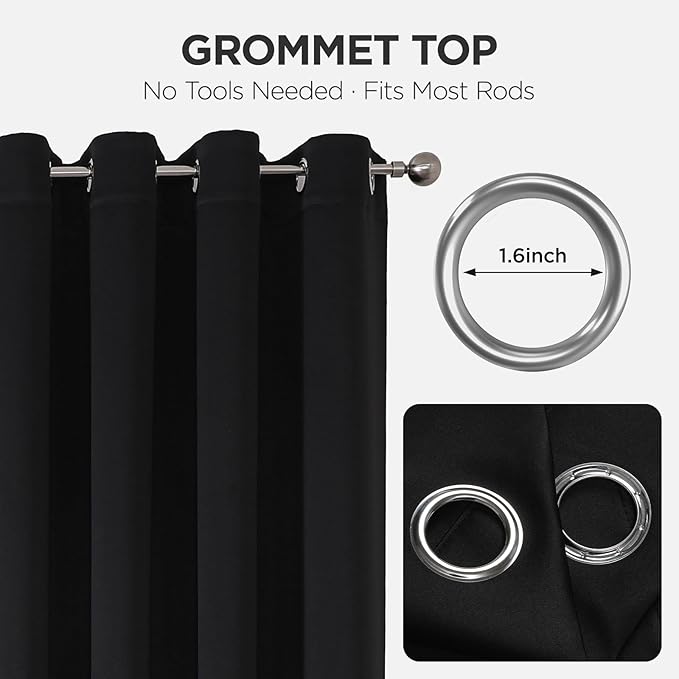 Joydeco Blackout Patio Sliding Door Curtains 96 Inches Long, Grommet Privacy Room Divider Curtains, Extra Wide Thermal Blackout Drapes for Bedroom Living Room (Black, 100Wx96L, 1 Panel)