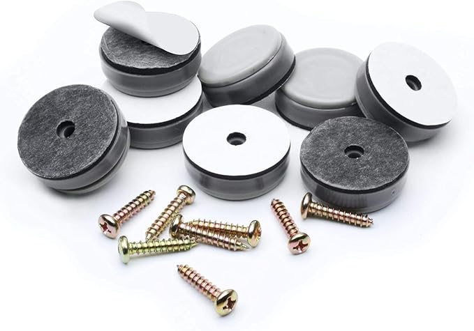 GorillaGlides CB323 1-1/4 Inch Furniture Sliders/Chair Glide Floor Protectors (Set of 8 Glides) Self-Adhesive Screw On Furniture Glides for Low Pile Carpet and Hard Surface Flooring, Round