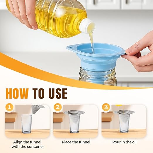 Kitchen Funnel Set 3 Pack, Collapsible Silicone Funnels for Filling Water Bottles & Small Bottles | Food-Grade, Easy Clean & Space-Saving (Mix Colors)