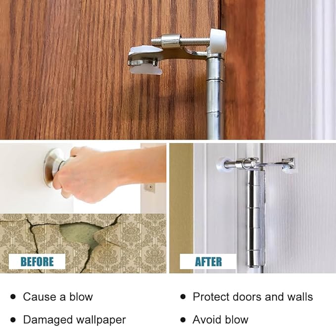 8 Pack Hinge Pin Brushed Nickel Door Stopper, Adjustable Heavy Duty Hinge Pin Door Stop with Rubber Bumper Tips