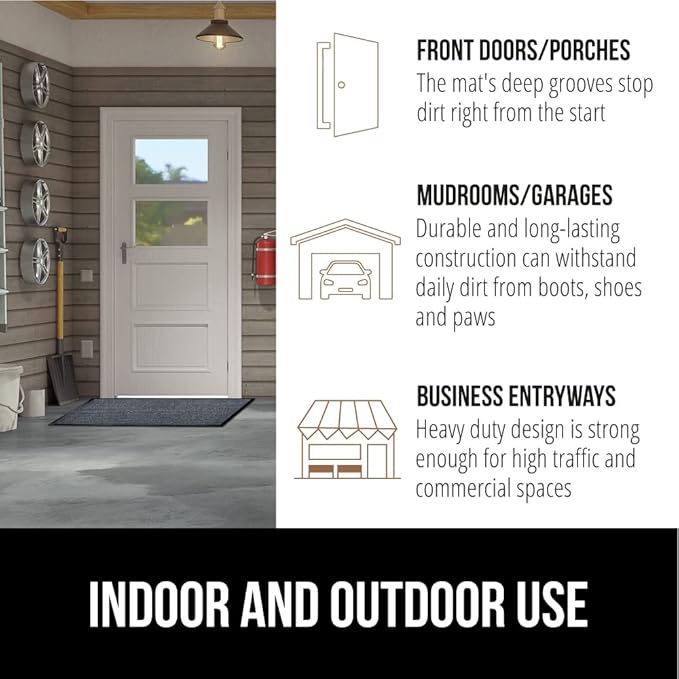 GORILLA GRIP Traffic Guard Door Mat, 2 Pack, Heavy Duty Waterproof Doormat, Commercial Office Space Welcome Mats, Stain and Fade Resistant, Low Profile, Strong Rubber Backing, 29x17, Gray