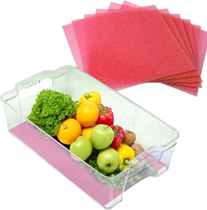 Dualplex® Fruit & Veggie Life Extender Liner for Fridge Refrigerator Drawers, 12x15 Inches (4 Pack) – Extends The Life of Your Produce & Prevents Spoilage (Red)