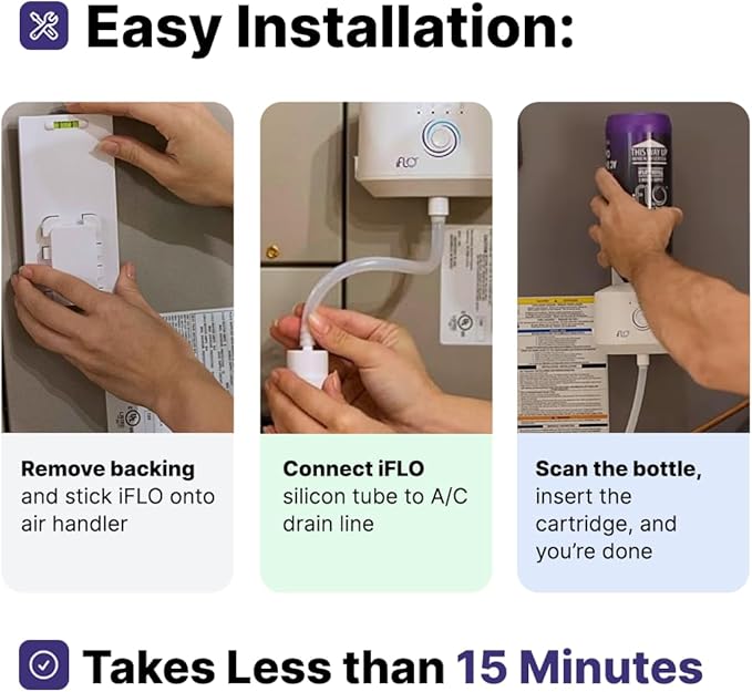 iFLO® Smart A/C Drain Line Cleaner and Drain Pan Cleaner Cartridge, Fast-Acting, Long-Lasting HVAC System Solution for Tough Clogs & Buildup, 3-Month Supply per Bottle, 1 Pack of 36oz