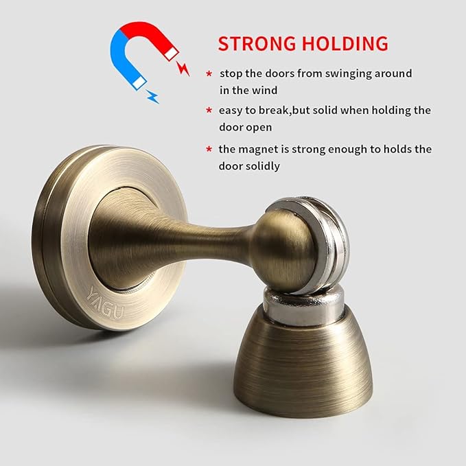 YAGU Door Stopper 6 Pack Magnetic Door Stops, Zinc Alloy Brushed Bronze Door Catch Door Holder Wall Floor Mounted, Metal Soft-Catch