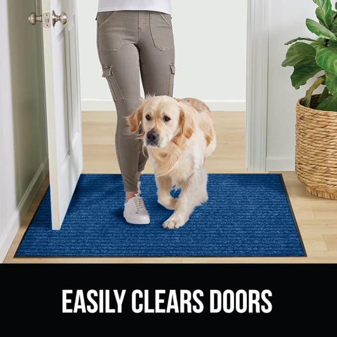 GORILLA GRIP Traffic Guard Door Mat, 47x35, Heavy Duty Welcome Mats, Commercial Office Space Doormat, Waterproof, Fade Resistant, Strong Rubber Backing, Low Profile, Shoe and Boot Scraper, Blue