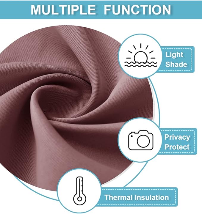 RYB HOME Bathroom Window Curtains - Blackout Curtains Small Window Short Drapes for Kitchen Bedroom Living Room Kids Nursery Room RV, W 42 x L 36 inch per Panel, Dust Rose, 2 Pcs