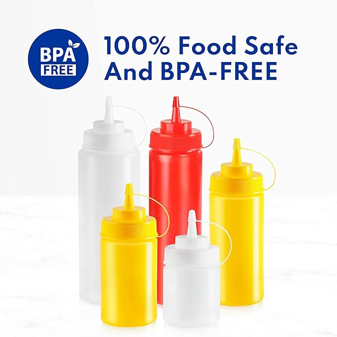 New Star Foodservice 533746 Squeeze Bottles, Plastic, Wide Mouth, 32 oz, Red, Pack of 6