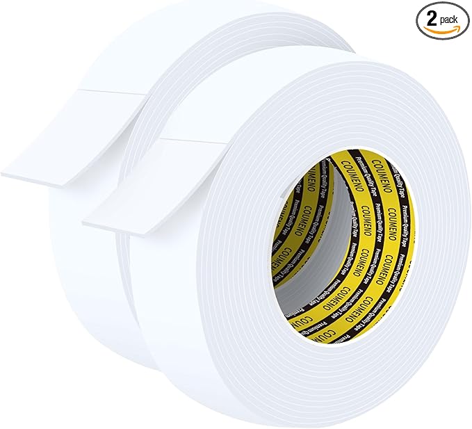 2 Pack Foam Tape 1.77inX16.4FT Sealing Strip Foam Pad Sponge Tape Window Weatherproof, Self-Adhesive Insulation Sealing White