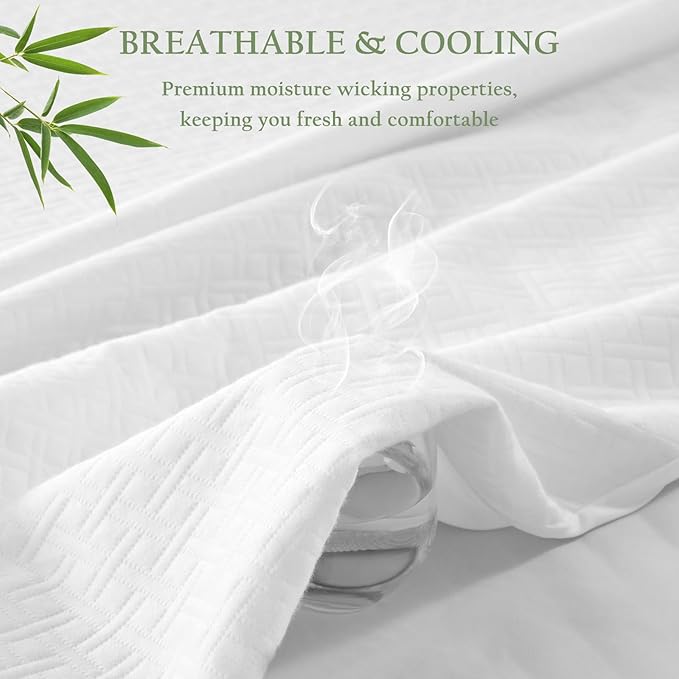 100% Waterproof King Mattress Protector, Breathable Bamboo Rayon Mattress Cover with 8”-21” Deep Pocket, Noiseless Cool 3D Air Mattress Cover, Hypoallergenic & Odor Resistant