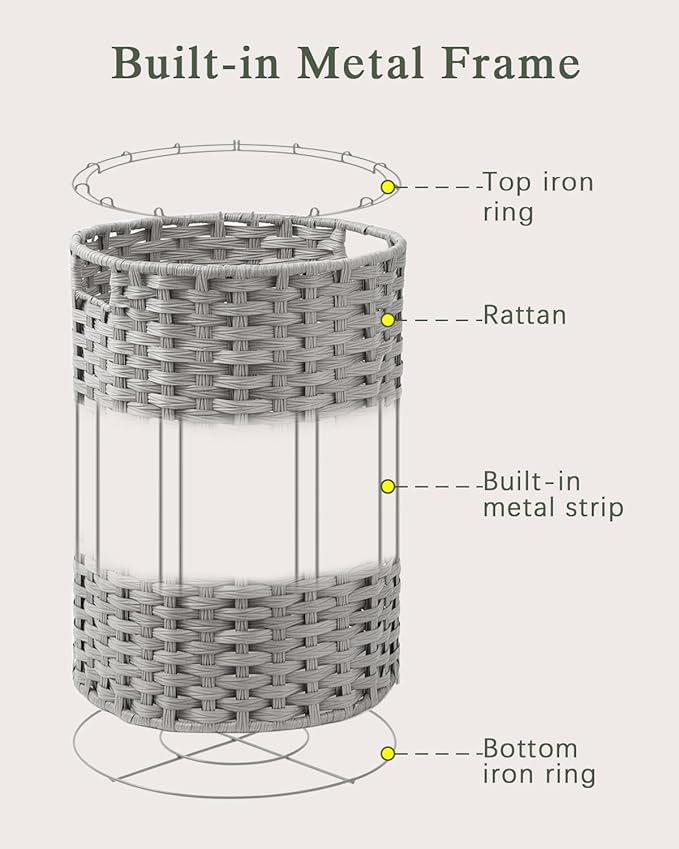 Laundry Hamper Laundry Basket Round 19.0 Gal (72 L) Handwoven Rattan Laundry Basket, Large Wicker Laundry Hamper with Removable Laundry Bag Handles 2 Mesh Bags for Bathroom Living Room Gray
