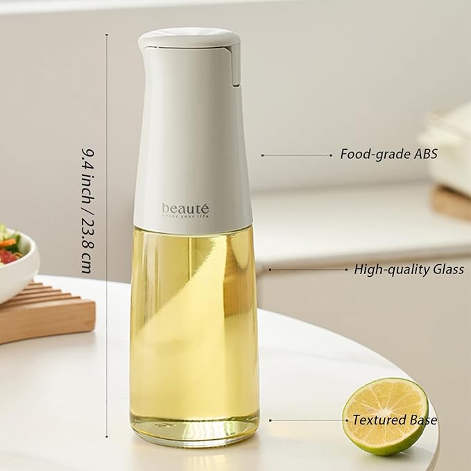 17oz Glass Oil Dispenser for Kitchen, Auto Flip、Non-Drip、Leak Proof, Oil Bottles for Kitchen, Vinegar Dispenser, Cooking Glass Bottle with 500ml (Grayish White)