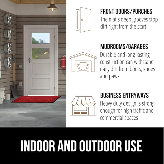 GORILLA GRIP Traffic Guard Door Mat, 72x48, Heavy Duty Welcome Mats, Commercial Office Space Doormat, Waterproof, Fade Resistant, Strong Rubber Backing, Low Profile, Shoe and Boot Scraper, Red