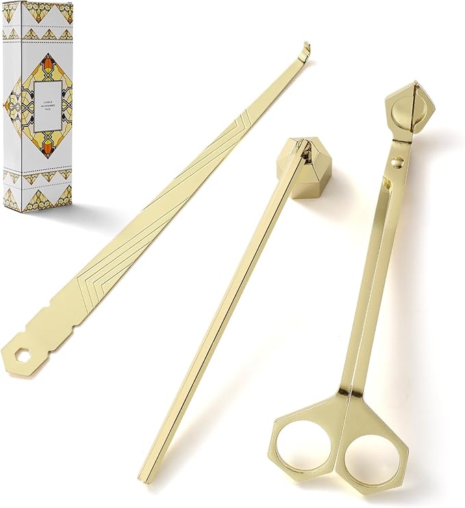 3-in-1 Candle Accessory Set, Wick Trimmer, Candle Snuffer, Wick Spoon, Stainless Steel Material Perfect for Candle Lovers(Gold)