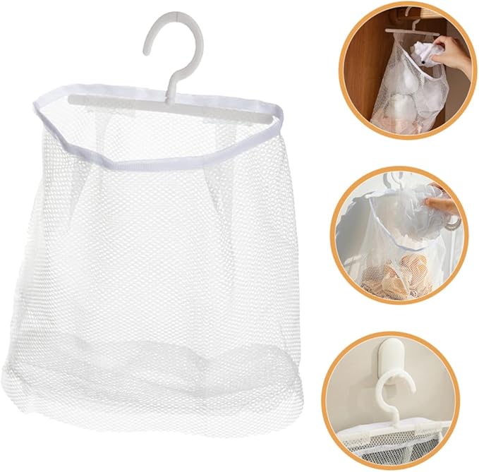 Cabilock 2pcs Multi-functional Hanging Mesh Bag Breathable Laundry Storage Bag for Bathroom Kitchen Clothespin Holder Fruit and Vegetable Pouch Hanging Organizer for Home Use