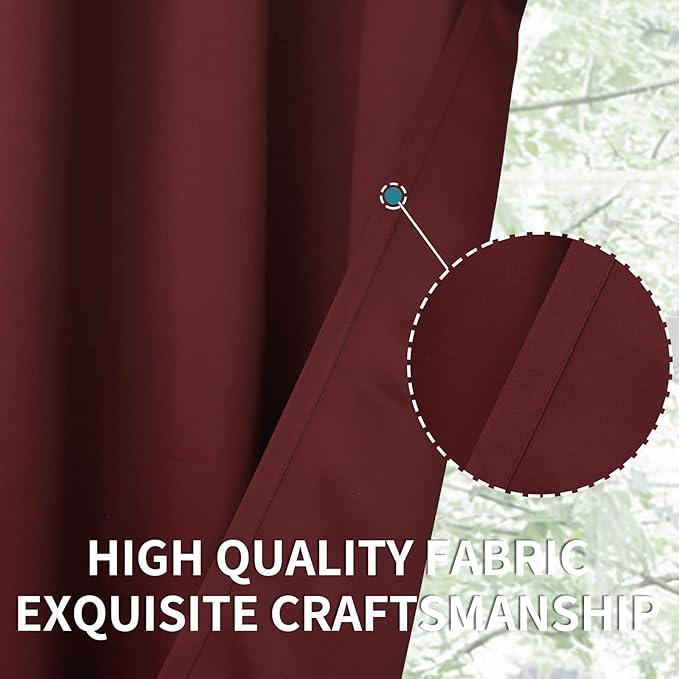 BGment Short Burgundy Blackout Curtains 40 Inches Length - Rod Pocket Thermal Insulated Room Darkening Window Drapes for Bedroom Kitchen Bathroom, 42 x 40 Inch, 2 Panels